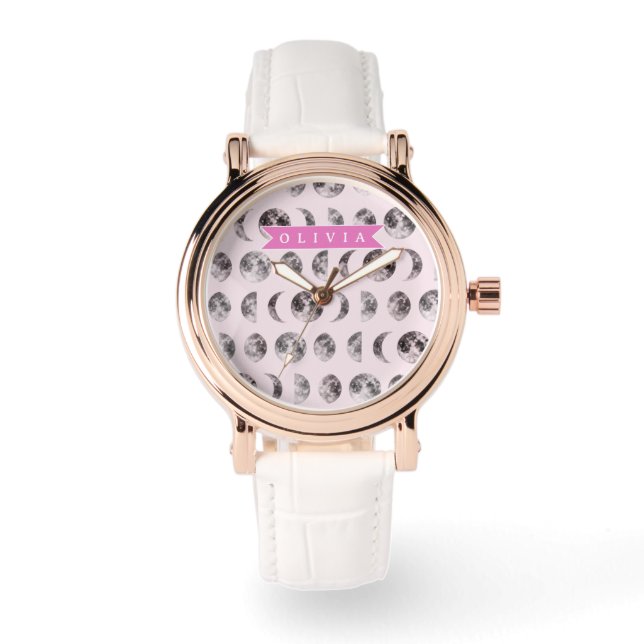 Personalised Cute Pink Cat Pattern Gift Cat Lover Watch (Front)