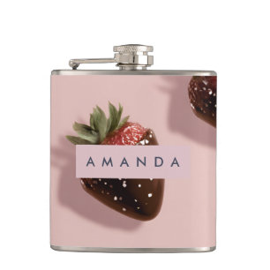 Personalised Cute Pink Chocolate-dipped Strawberry Hip Flask