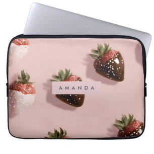 Personalised Cute Pink Chocolate-dipped Strawberry Laptop Sleeve