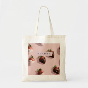 Personalised Cute Pink Chocolate-dipped Strawberry Tote Bag