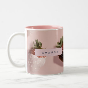 Personalised Cute Pink Chocolate-dipped Strawberry Two-Tone Coffee Mug