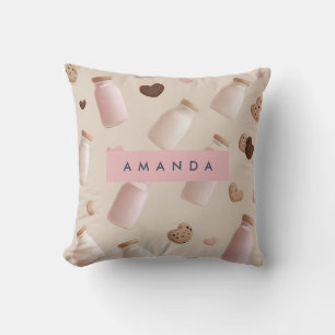 Personalised Cute Pink Cookie and Strawberry Milk Cushion