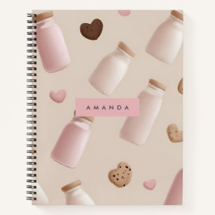 Personalised Cute Pink Cookie and Strawberry Milk Notebook
