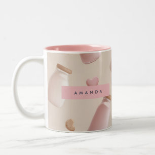 Personalised Cute Pink Cookie and Strawberry Milk Two-Tone Coffee Mug