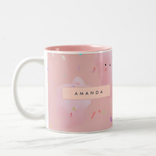 Personalised Cute Pink Cotton Candy Pattern Two-Tone Coffee Mug