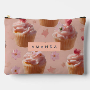 Personalised Cute Pink Cupcake Pattern Accessory Pouch