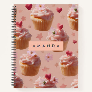 Personalised Cute Pink Cupcake Pattern Notebook