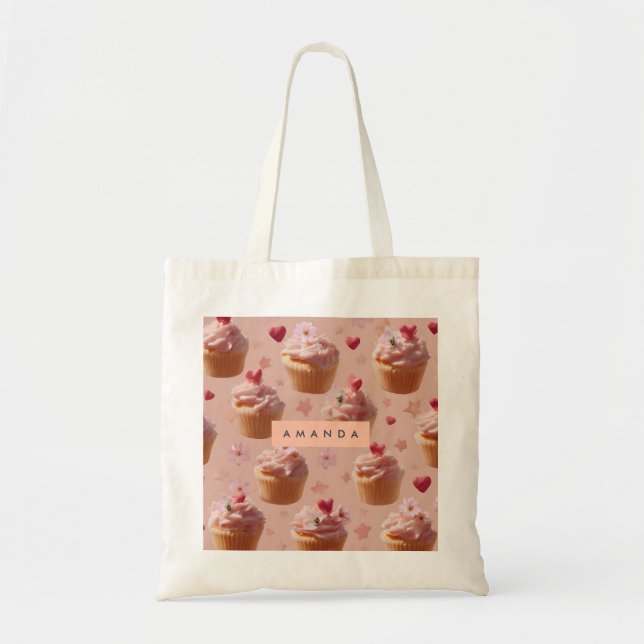 Personalised Cute Pink Cupcake Pattern Tote Bag (Front)