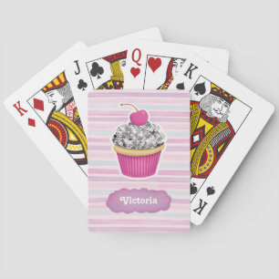 Personalised Cute Pink Cupcake Playing Cards