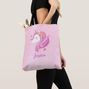 Personalised Cute Pink Girl Unicorn Tote Bag