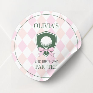 Personalised Cute Pink Girls Golf 2nd Birthday Classic Round Sticker