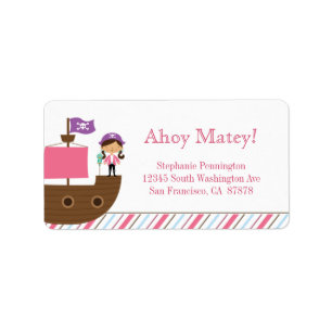 Personalised cute pink girl's pirate address label