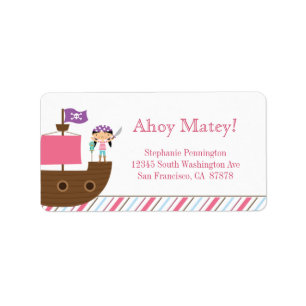 Personalised cute pink girl's pirate address label