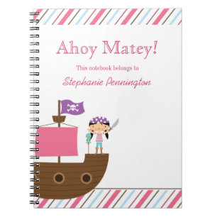 Personalised cute pink girl's pirate notebook