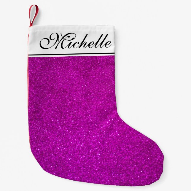 Personalised cute pink glitter Christmas stockings (Front)