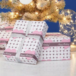 Personalised Cute Pink Hearts Lavender White Weave Wrapping Paper