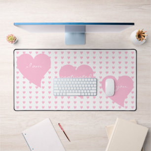 Personalised Cute Pink Hearts Pattern Desk Mat