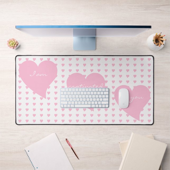 Personalised Cute Pink Hearts Pattern Desk Mat (Office 1)