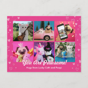  Personalised Cute Pink Hearts Photo Collage Postcard