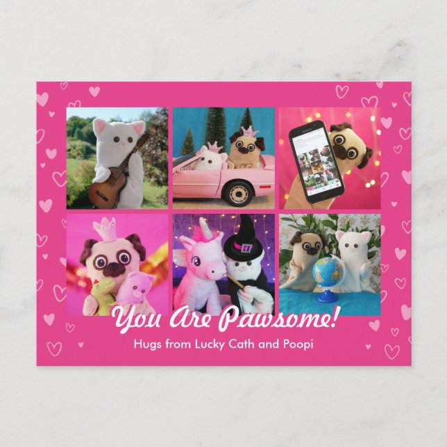  Personalised Cute Pink Hearts Photo Collage Postcard (Front)