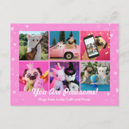 Personalised Cute Pink Hearts Photo Plushiemail Postcard