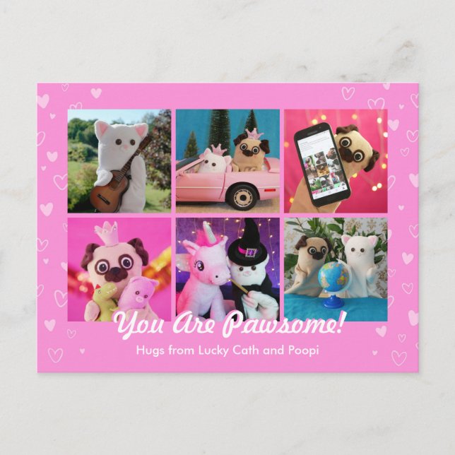 Personalised Cute Pink Hearts Photo Plushiemail Postcard (Front)