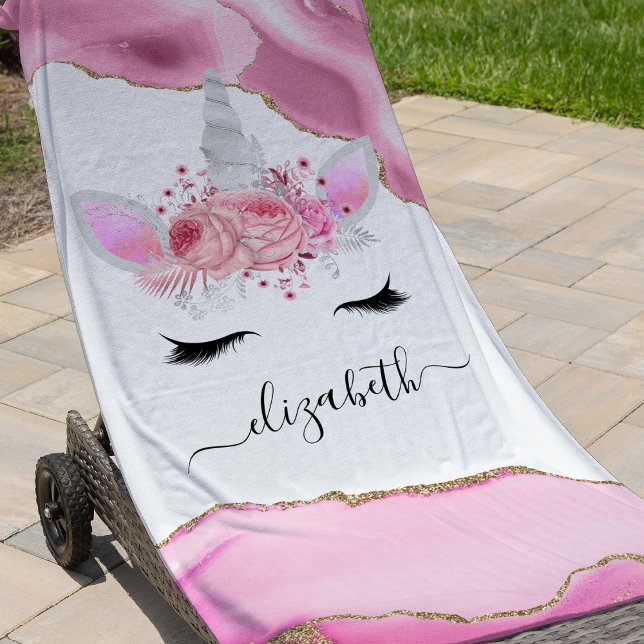 Personalised Cute Pink Kids Unicorn Beach Towel (Creator Uploaded)