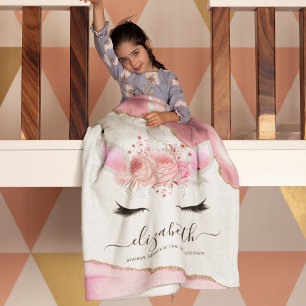 Personalised Cute Pink Kids Unicorn Fleece Blanket