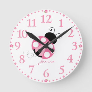 Personalised Cute Pink Ladybug  Clock