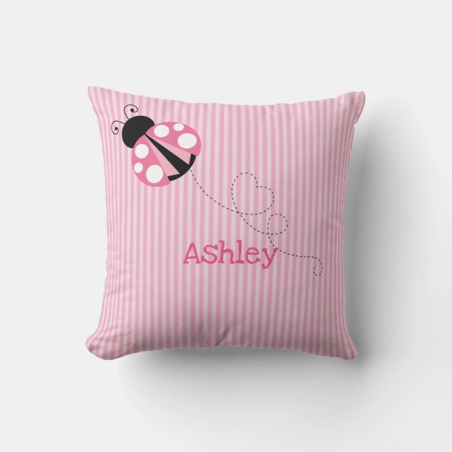 Personalised Cute Pink Ladybug Cushion (Front)