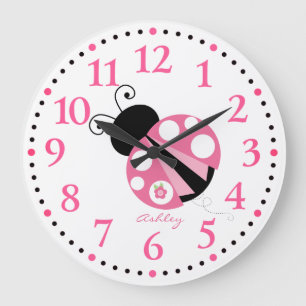 Personalised Cute Pink Ladybug Large Clock