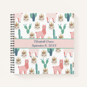 Personalised Cute Pink Llama's and Green Cactus  Notebook