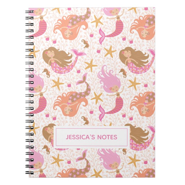 Personalised Cute Pink Mermaid Notebook (Front)