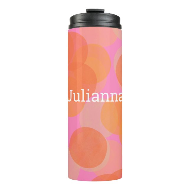 Personalised Cute Pink Orange Geometric Watercolor Thermal Tumbler (Front)