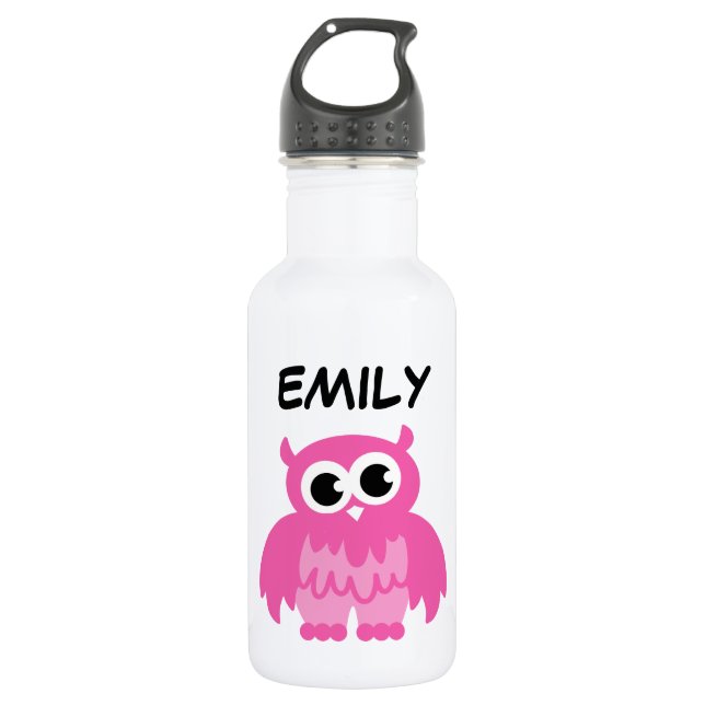Personalised cute pink owl bird cartoon custom 532 ml water bottle (Front)