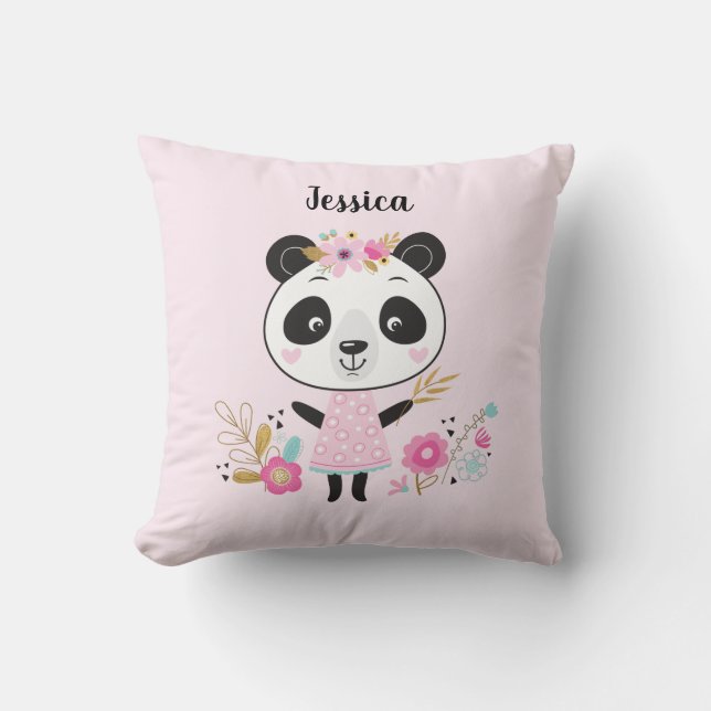 Personalised Cute Pink Panda Bear Cushion (Front)