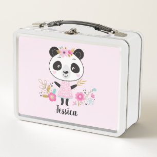 Personalised Cute Pink Panda Metal Lunch Box