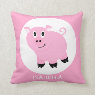 Personalised Cute Pink Pig Cartoon Girls Cushion