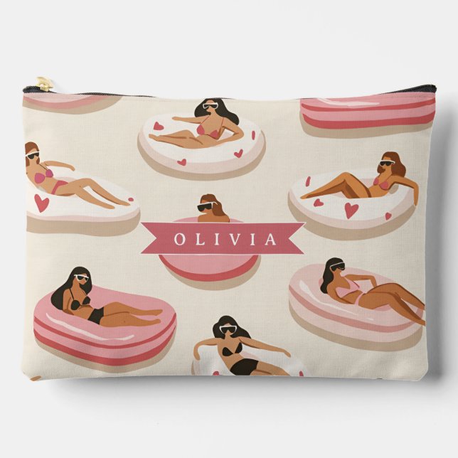Personalised Cute Pink Pool Float Summer Aesthetic Accessory Pouch (Front)