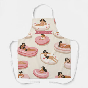 Personalised Cute Pink Pool Float Summer Aesthetic Apron