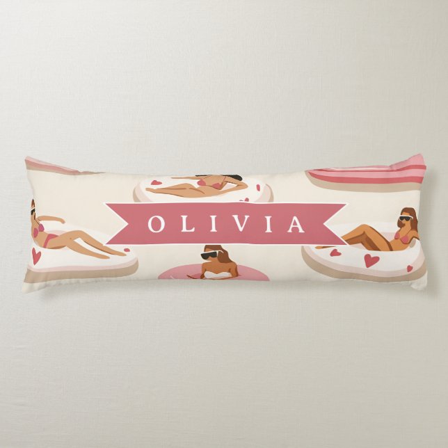 Personalised Cute Pink Pool Float Summer Aesthetic Body Cushion (Front)