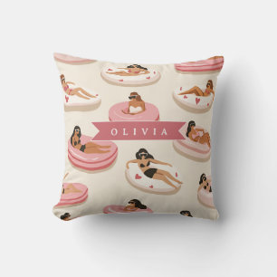 Personalised Cute Pink Pool Float Summer Aesthetic Cushion
