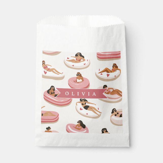 Personalised Cute Pink Pool Float Summer Aesthetic Favour Bag (Front)