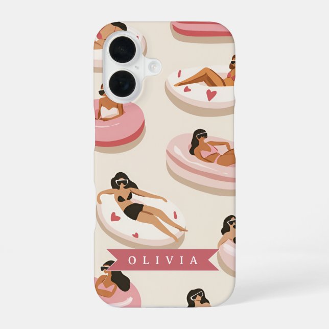 Personalised Cute Pink Pool Float Summer Aesthetic iPhone 16 Case (Back)