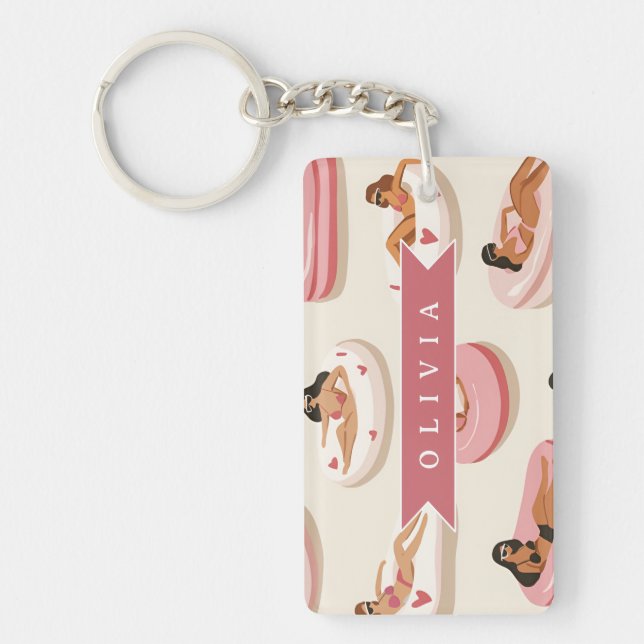 Personalised Cute Pink Pool Float Summer Aesthetic Key Ring (Front)