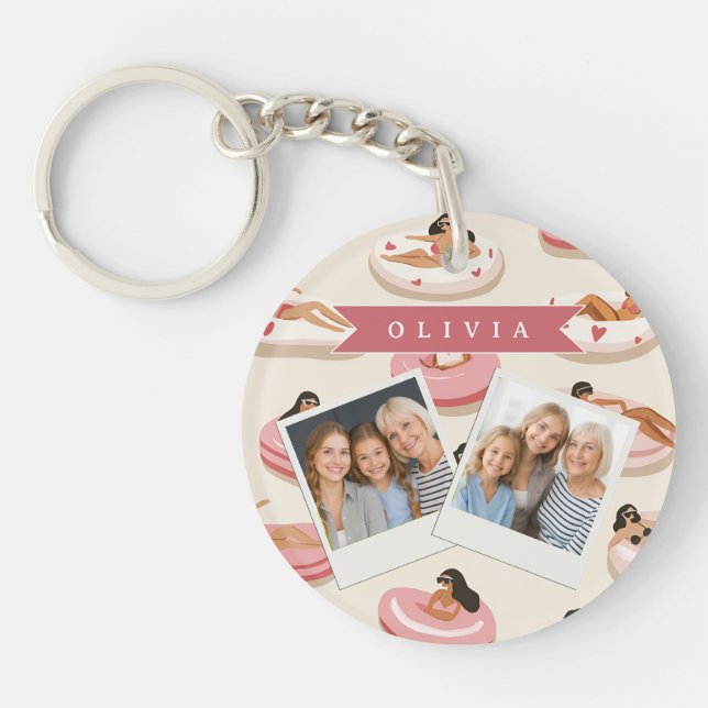 Personalised Cute Pink Pool Float Summer Aesthetic Key Ring (Front)