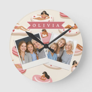 Personalised Cute Pink Pool Float Summer Aesthetic Round Clock