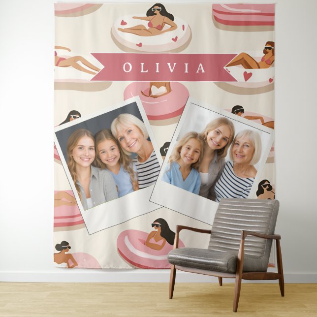 Personalised Cute Pink Pool Float Summer Aesthetic Tapestry (In Situ)