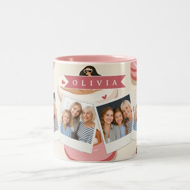Personalised Cute Pink Pool Float Summer Aesthetic Two-Tone Coffee Mug (Center)