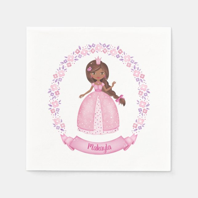 Personalised Cute Pink Princess Birthday Party Napkin (Front)